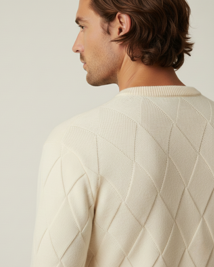 Herrenpullover mit Rundhalsausschnitt, geprägten Rauten und langen Ärmeln – Adriel
