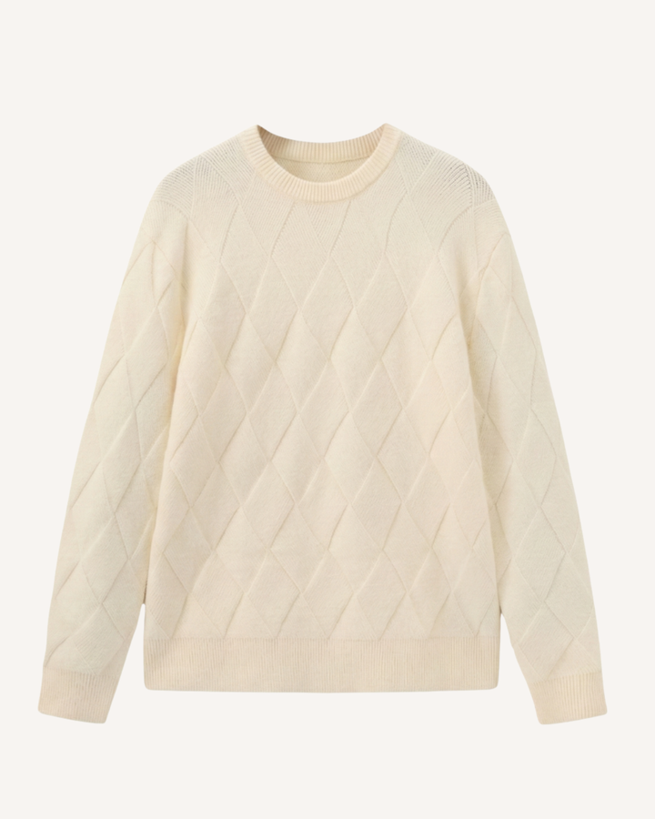 Herrenpullover mit Rundhalsausschnitt, geprägten Rauten und langen Ärmeln – Adriel