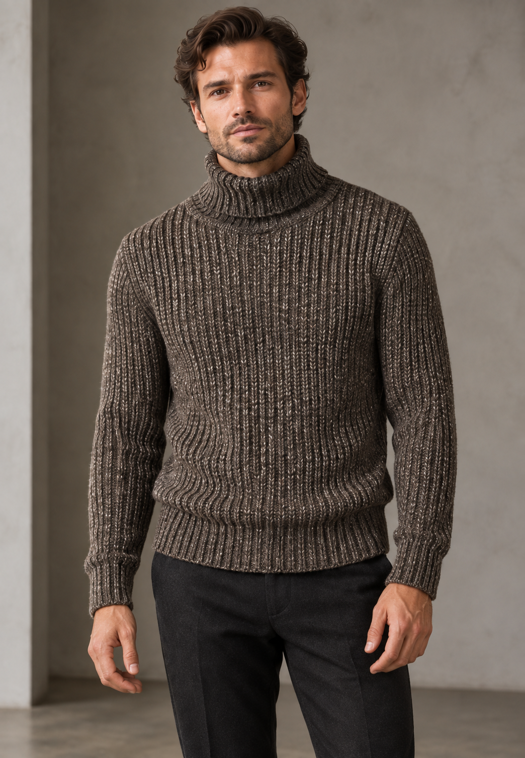 Herrenpullover mit Rollkragen, Rippstrick und ausgeprägter Struktur – Nereo