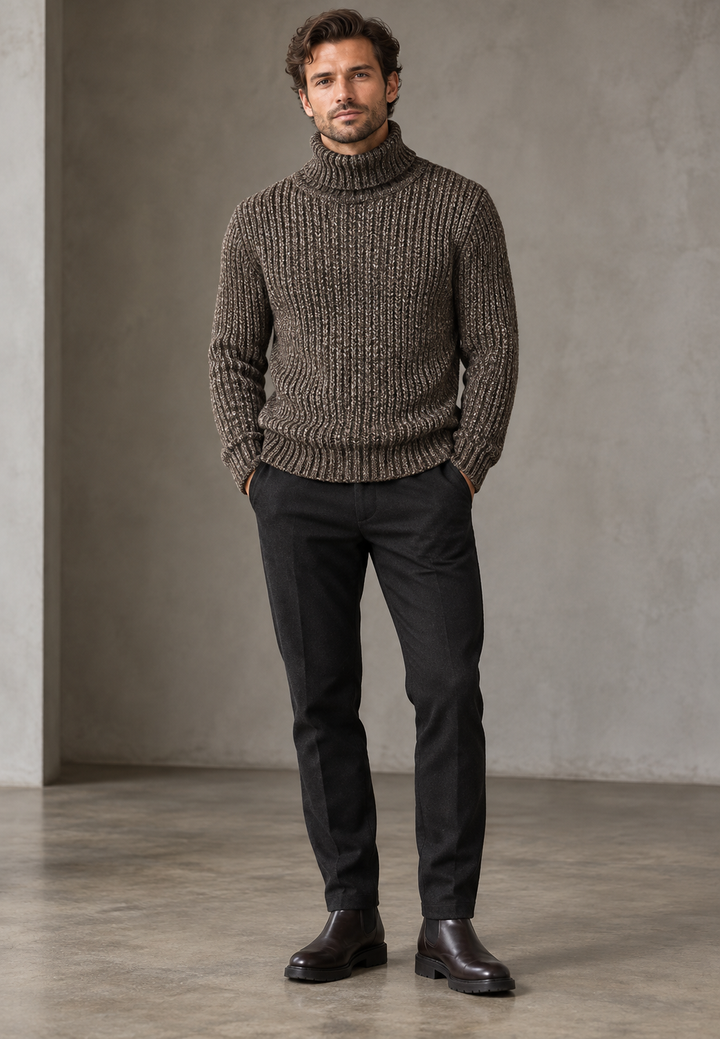 Herrenpullover mit Rollkragen, Rippstrick und ausgeprägter Struktur – Nereo