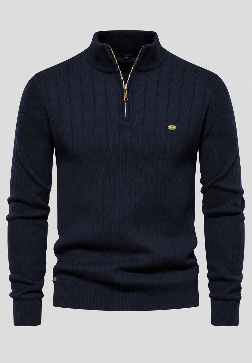 Herrenpullover mit halbem Reißverschluss, Rollkragen und Rippstrick – Mikkel
