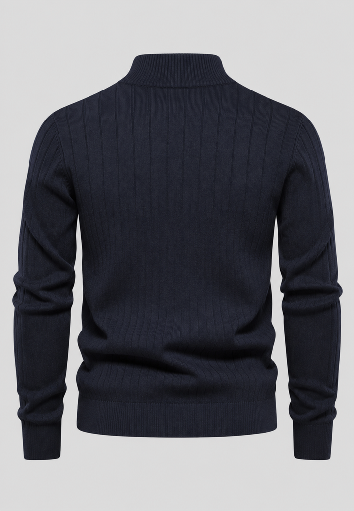 Herrenpullover mit halbem Reißverschluss, Rollkragen und Rippstrick – Mikkel