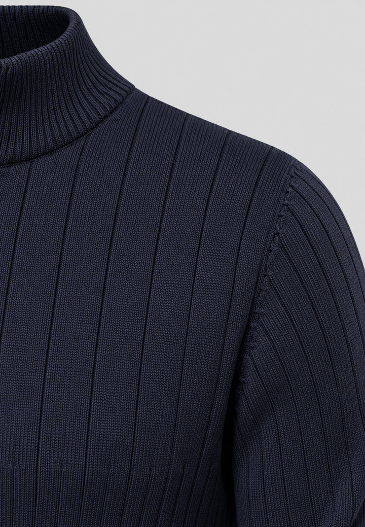 Herrenpullover mit halbem Reißverschluss, Rollkragen und Rippstrick – Mikkel