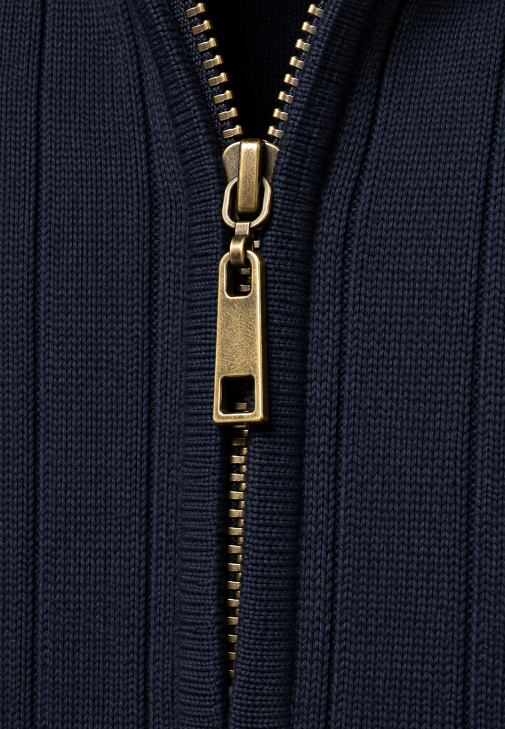 Herrenpullover mit halbem Reißverschluss, Rollkragen und Rippstrick – Mikkel