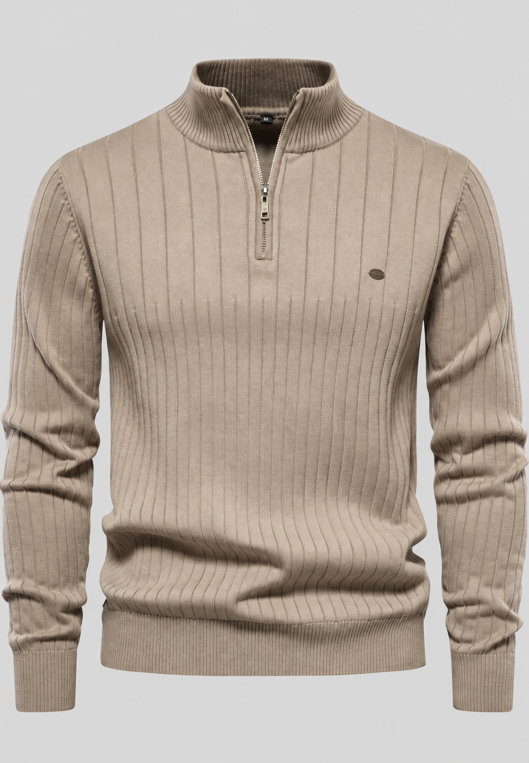 Herrenpullover mit halbem Reißverschluss, Rollkragen und Rippstrick – Mikkel
