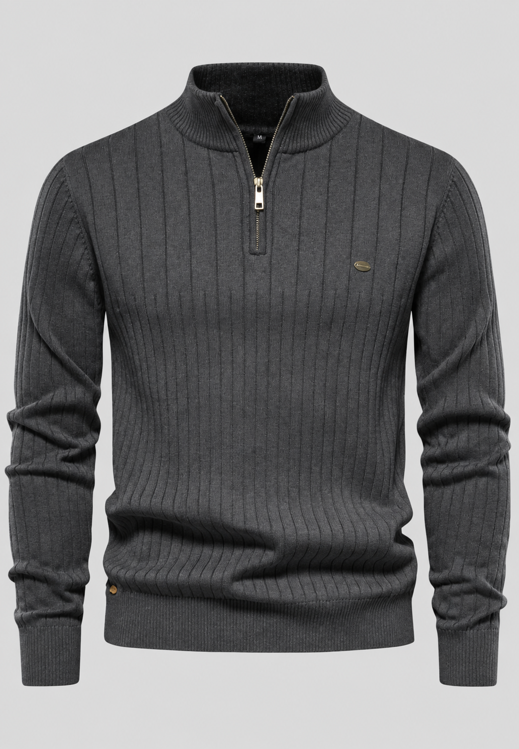 Herrenpullover mit halbem Reißverschluss, Rollkragen und Rippstrick – Mikkel