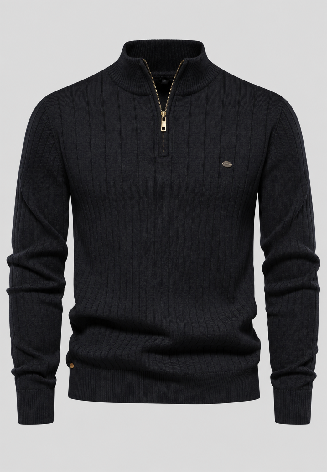 Herrenpullover mit halbem Reißverschluss, Rollkragen und Rippstrick – Mikkel
