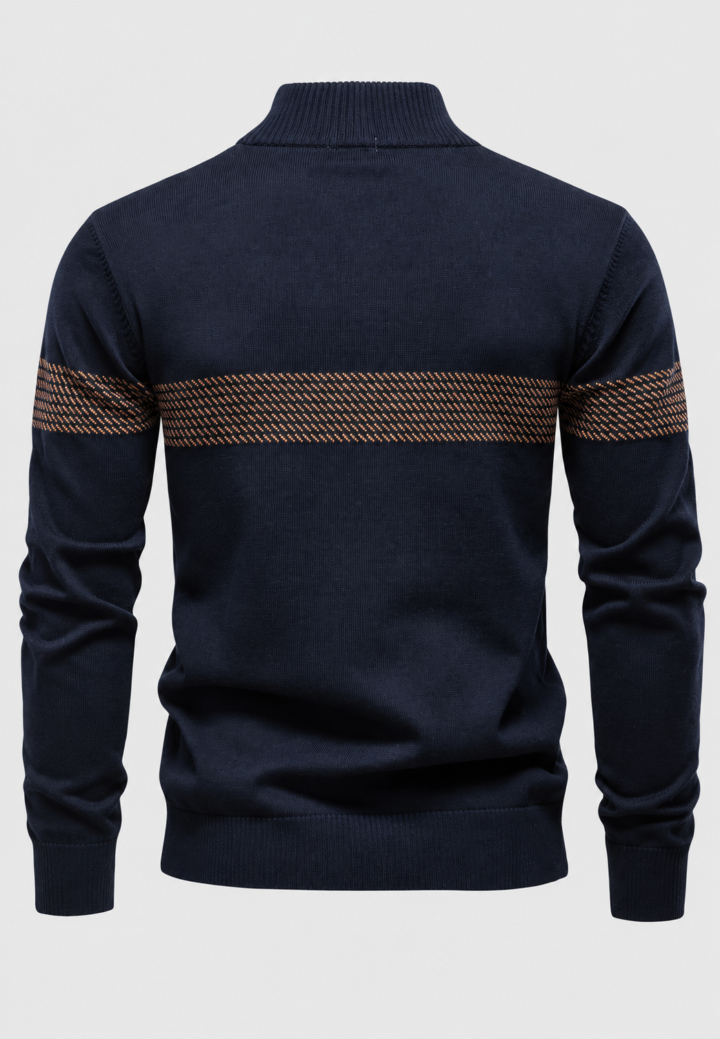 Herrenpullover mit halbem Reißverschluss, Stehkragen und geometrischen Streifen – Nolan