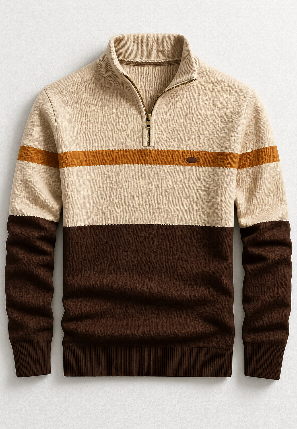 Herrenpullover mit halbem Reißverschluss, Stehkragen und horizontalen Streifen – Auden