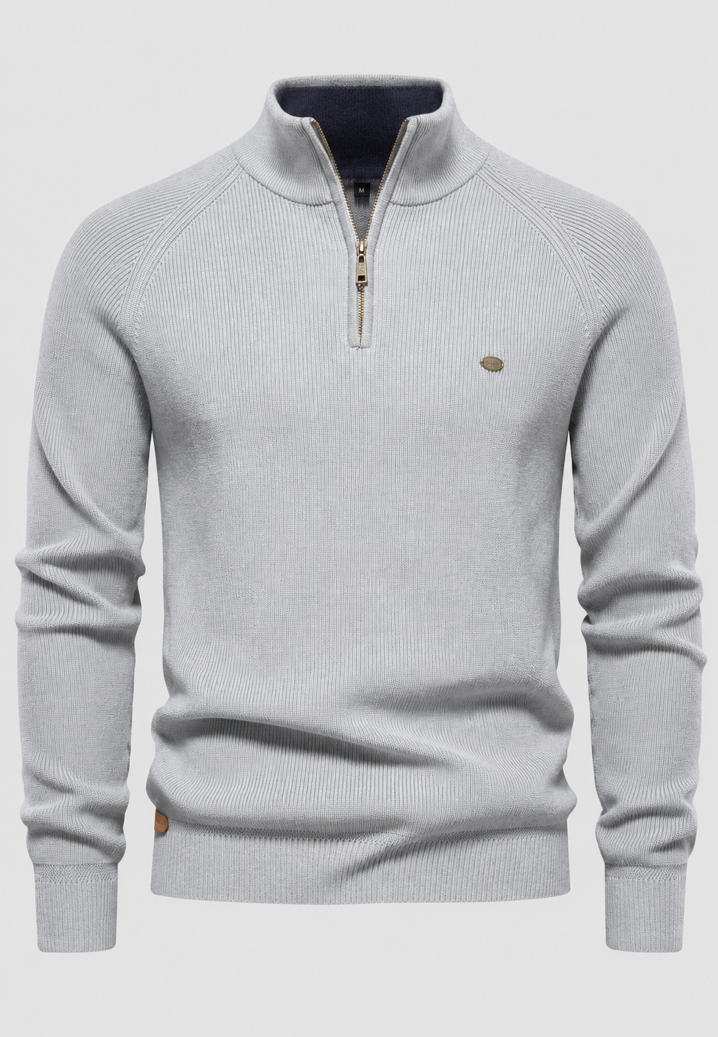 Herrenpullover mit halbem Reißverschluss, Stehkragen und Raglanärmeln – Leif