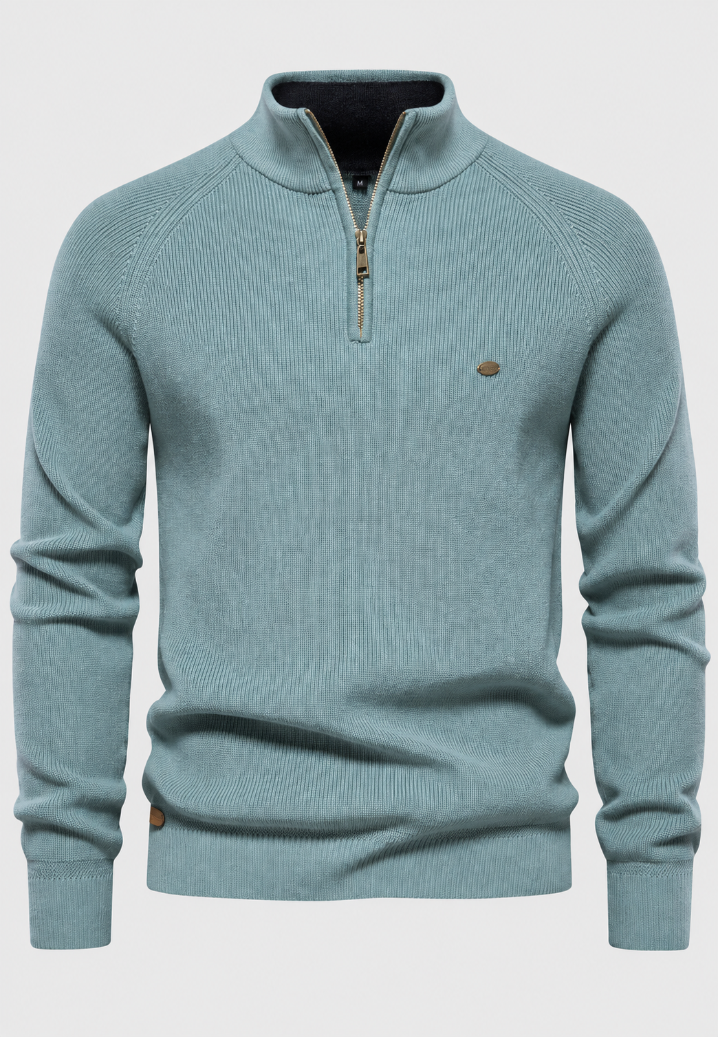 Herrenpullover mit halbem Reißverschluss, Stehkragen und Raglanärmeln – Leif