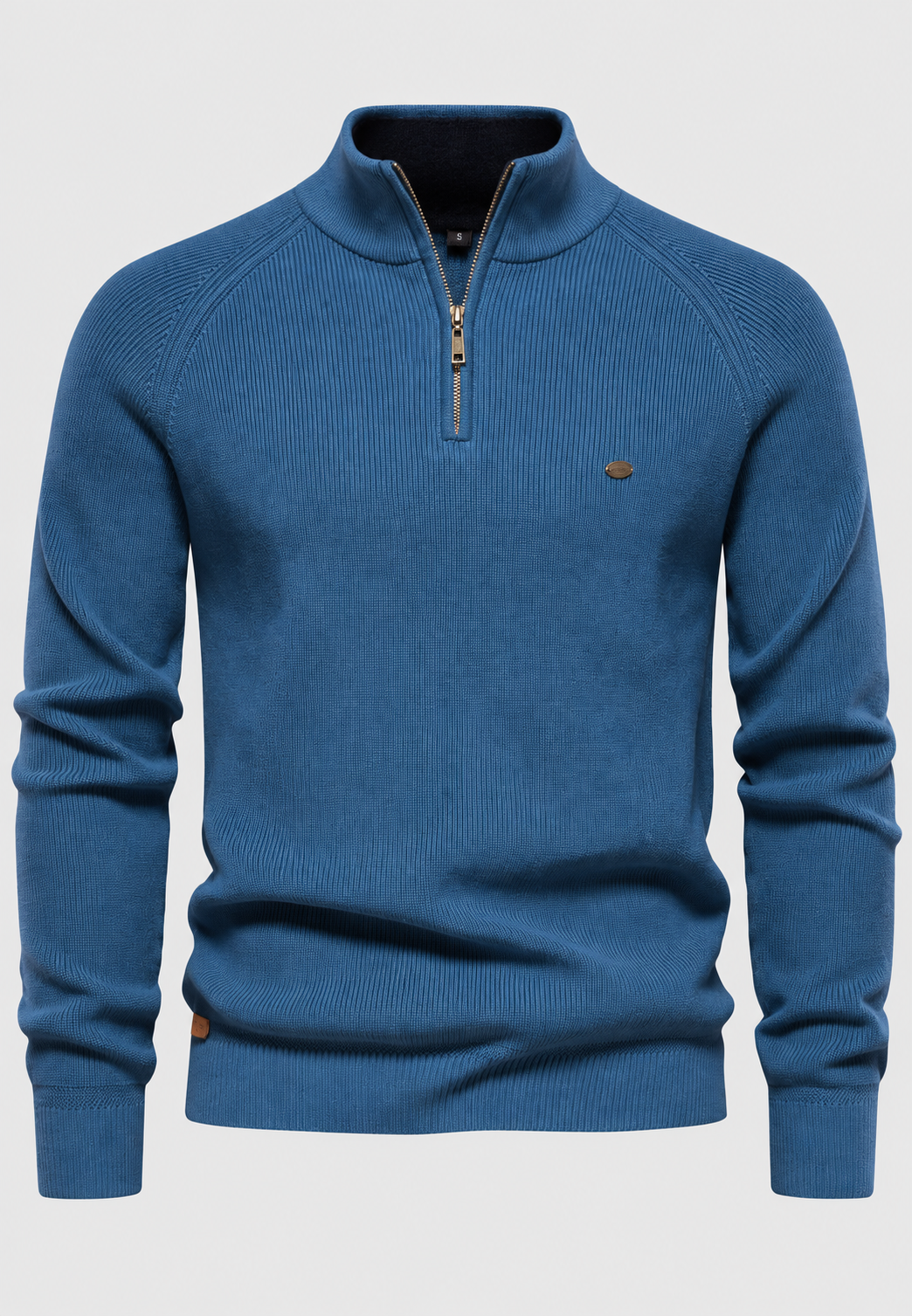 Herrenpullover mit halbem Reißverschluss, Stehkragen und Raglanärmeln – Leif