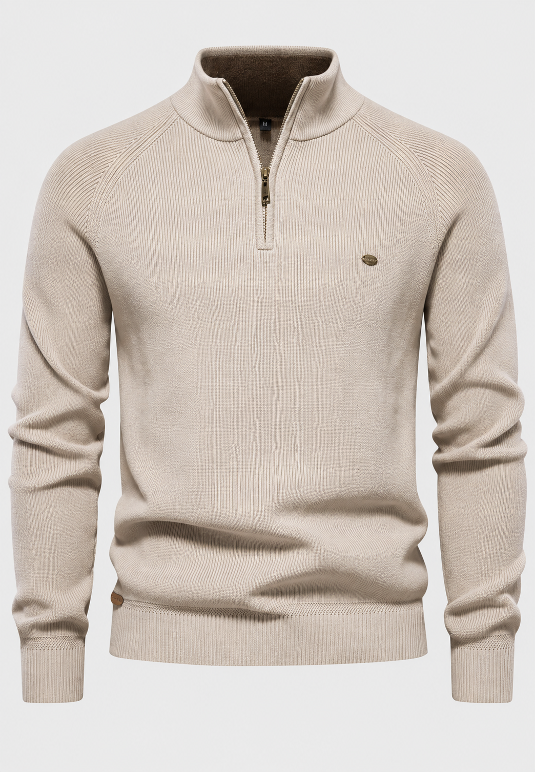 Herrenpullover mit halbem Reißverschluss, Stehkragen und Raglanärmeln – Leif