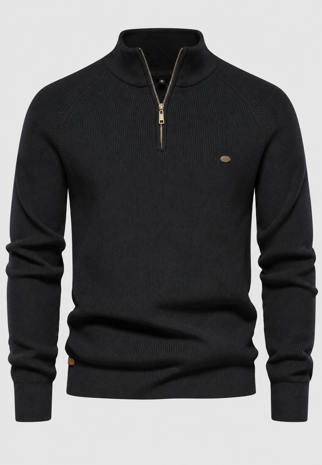 Herrenpullover mit halbem Reißverschluss, Stehkragen und Raglanärmeln – Leif