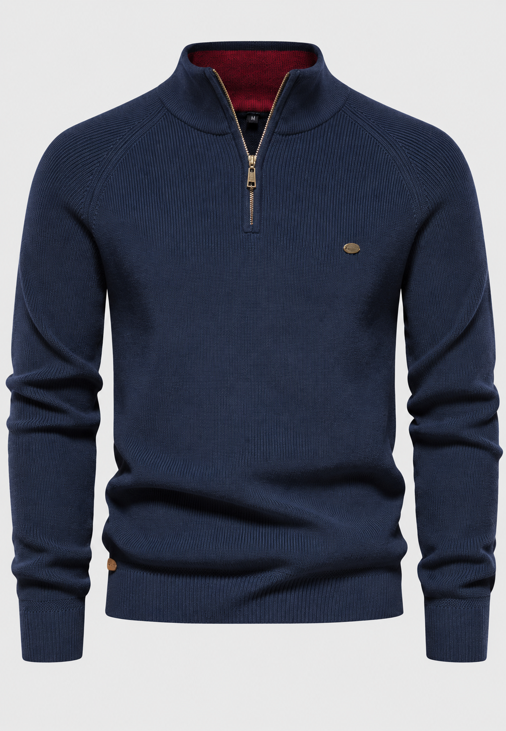Herrenpullover mit halbem Reißverschluss, Stehkragen und Raglanärmeln – Leif