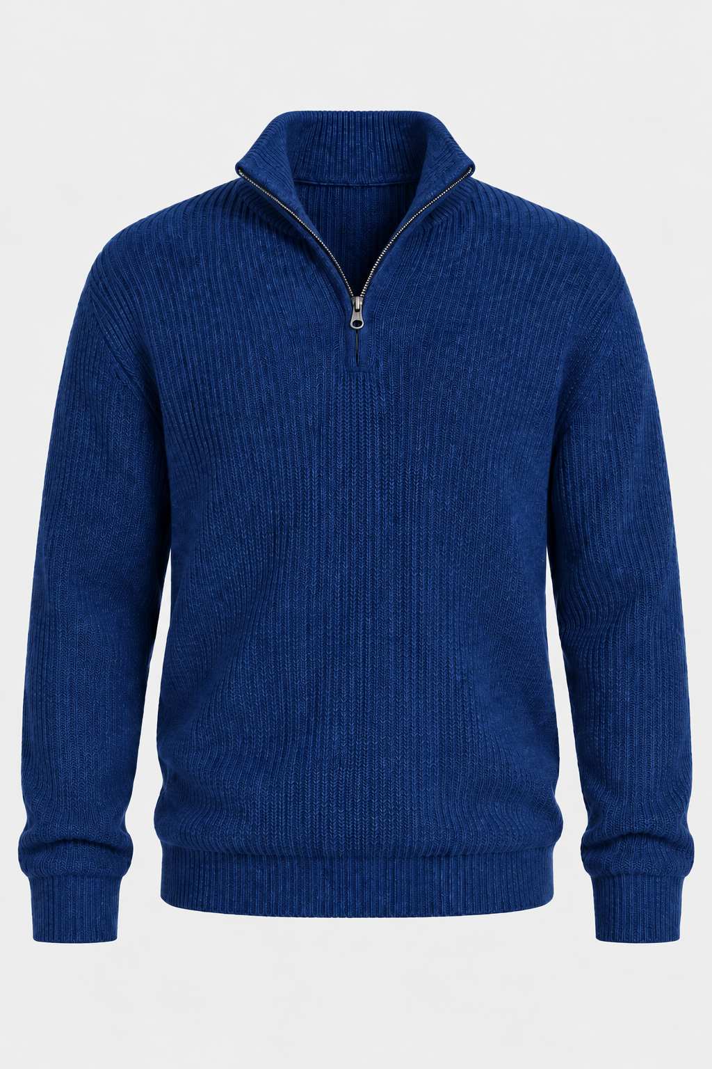 Herrenpullover mit halbem Reißverschluss, Rippstrick und hohem Kragen – Stellan