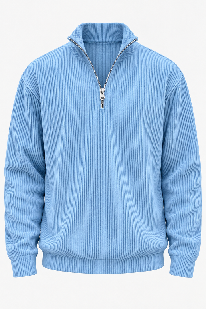 Herrenpullover mit halbem Reißverschluss und gerippter Struktur – Leander