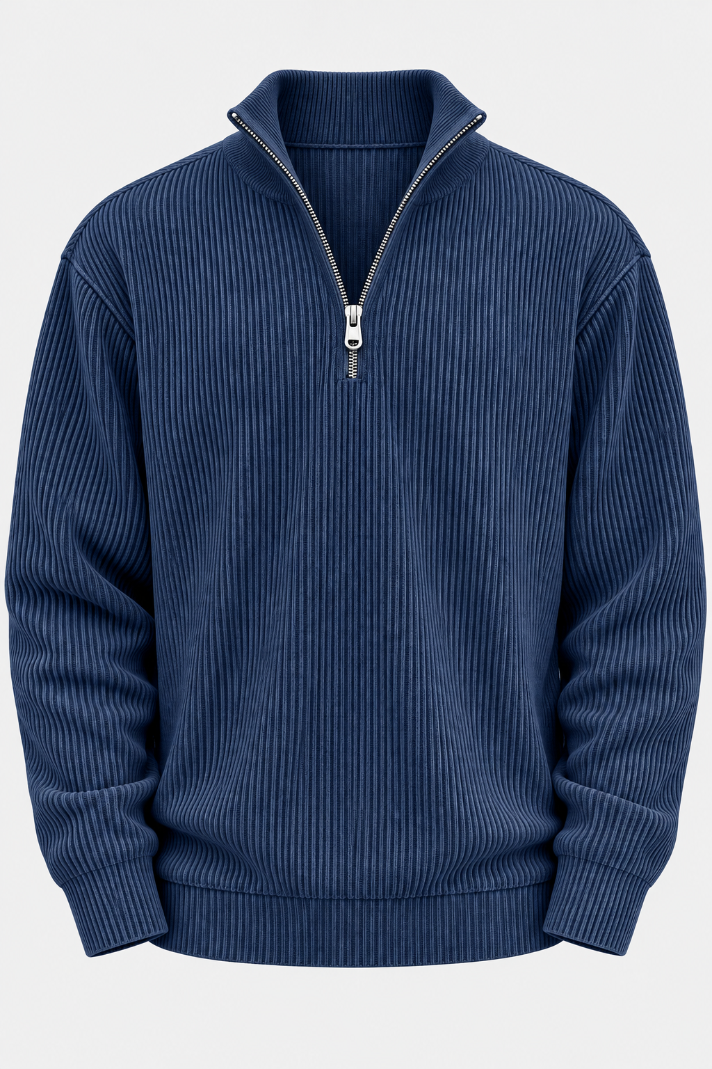 Herrenpullover mit halbem Reißverschluss und gerippter Struktur – Leander
