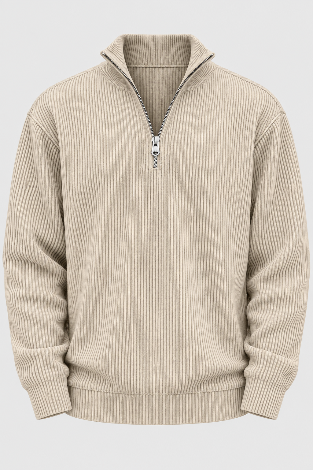 Herrenpullover mit halbem Reißverschluss und gerippter Struktur – Leander