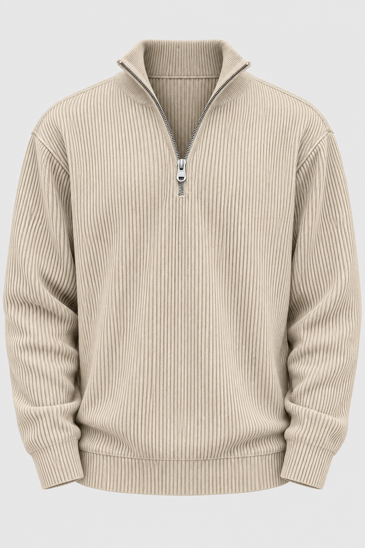 Herrenpullover mit halbem Reißverschluss und gerippter Struktur – Leander