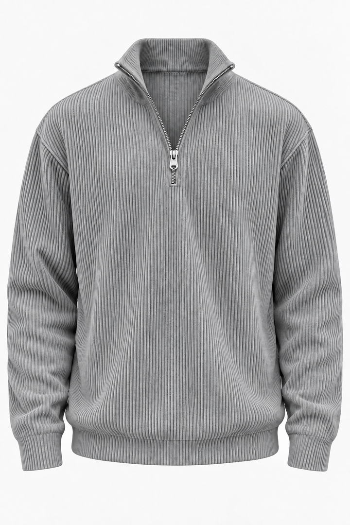 Herrenpullover mit halbem Reißverschluss und gerippter Struktur – Leander