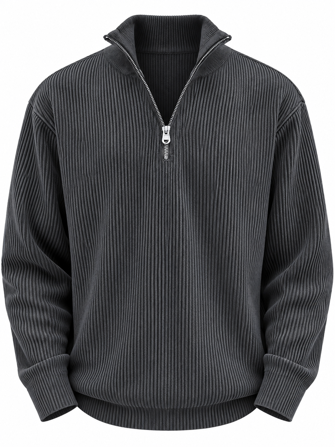 Herrenpullover mit halbem Reißverschluss und gerippter Struktur – Leander