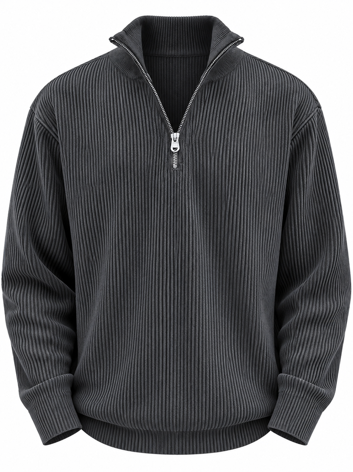 Herrenpullover mit halbem Reißverschluss und gerippter Struktur – Leander