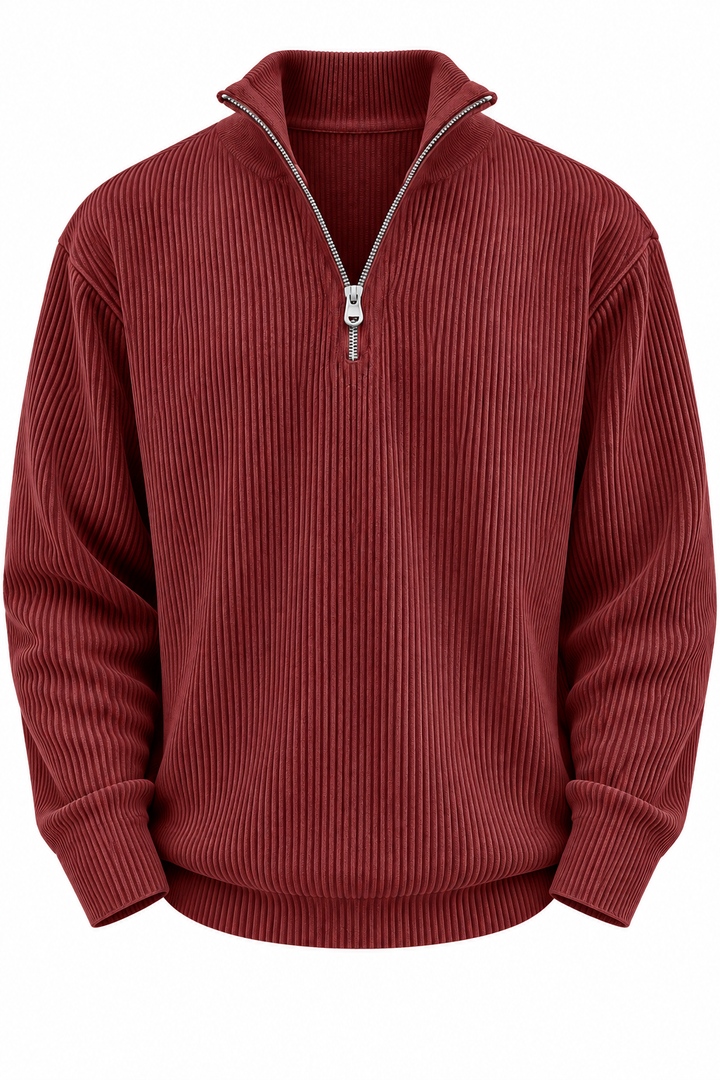 Herrenpullover mit halbem Reißverschluss und gerippter Struktur – Leander