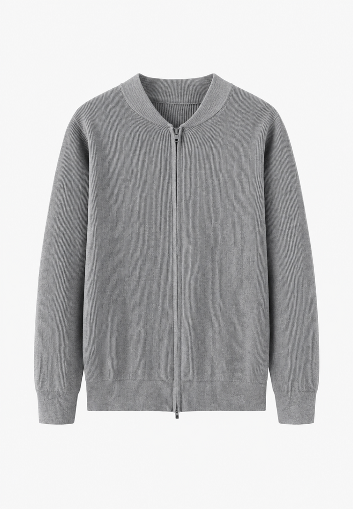 Herrenpullover mit Rippenstrick, hohem Kragen und halbem Reißverschluss – Blaise