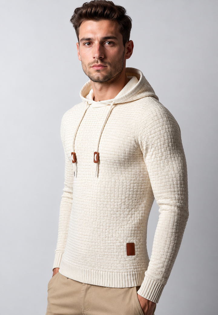 Herrenpullover mit strukturiertem Strickmuster und verstellbarer Kapuze - Ciro