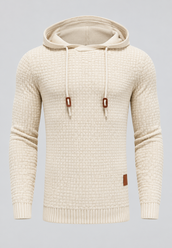 Herrenpullover mit strukturiertem Strickmuster und verstellbarer Kapuze - Ciro