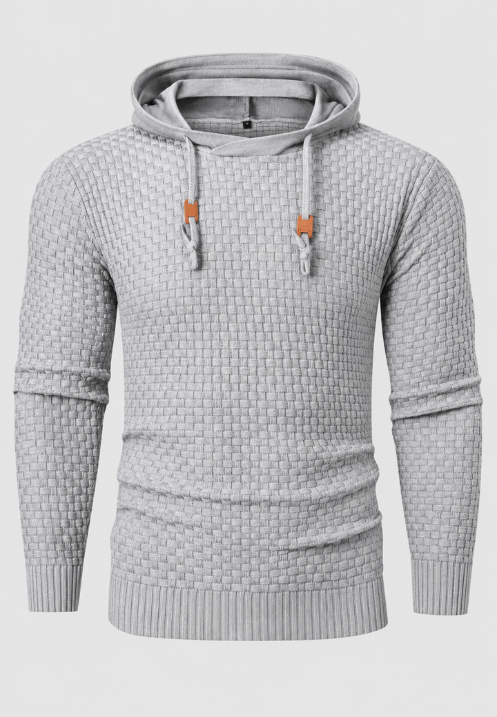 Herrenpullover mit strukturiertem Strickmuster und verstellbarer Kapuze - Ciro