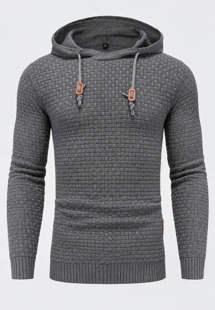 Herrenpullover mit strukturiertem Strickmuster und verstellbarer Kapuze - Ciro