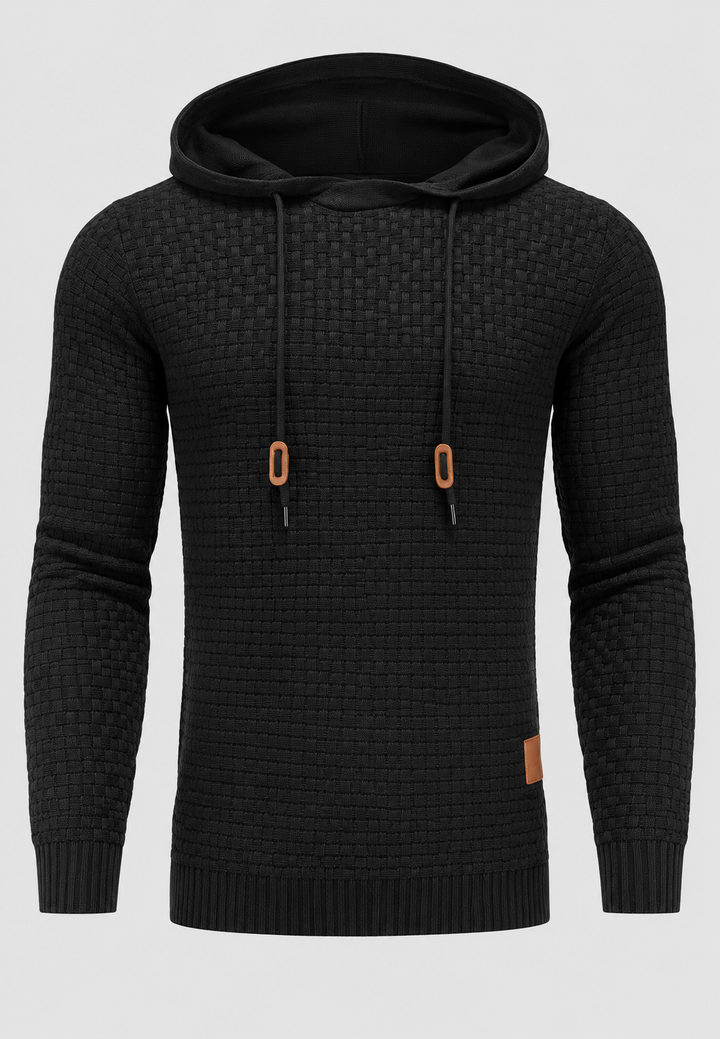 Herrenpullover mit strukturiertem Strickmuster und verstellbarer Kapuze - Ciro