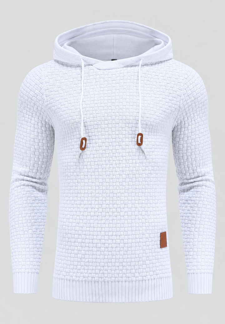 Herrenpullover mit strukturiertem Strickmuster und verstellbarer Kapuze - Ciro