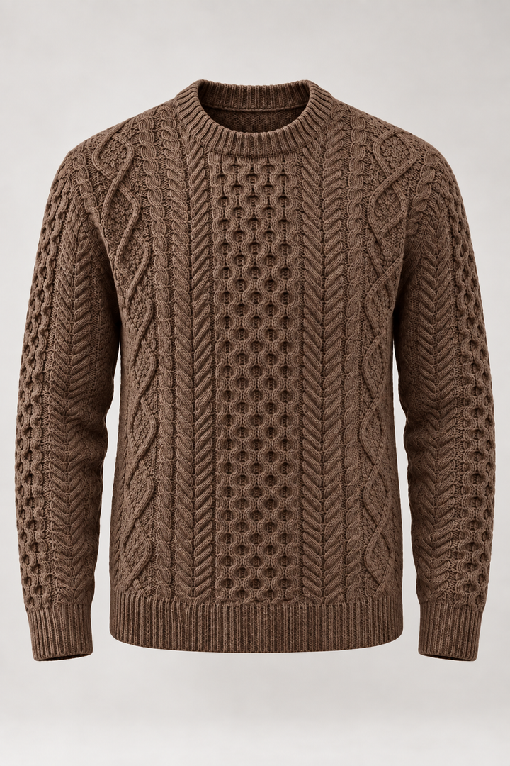 Herrenpullover mit Zopfmuster, Rundhalsausschnitt und langen Ärmeln – Bastien