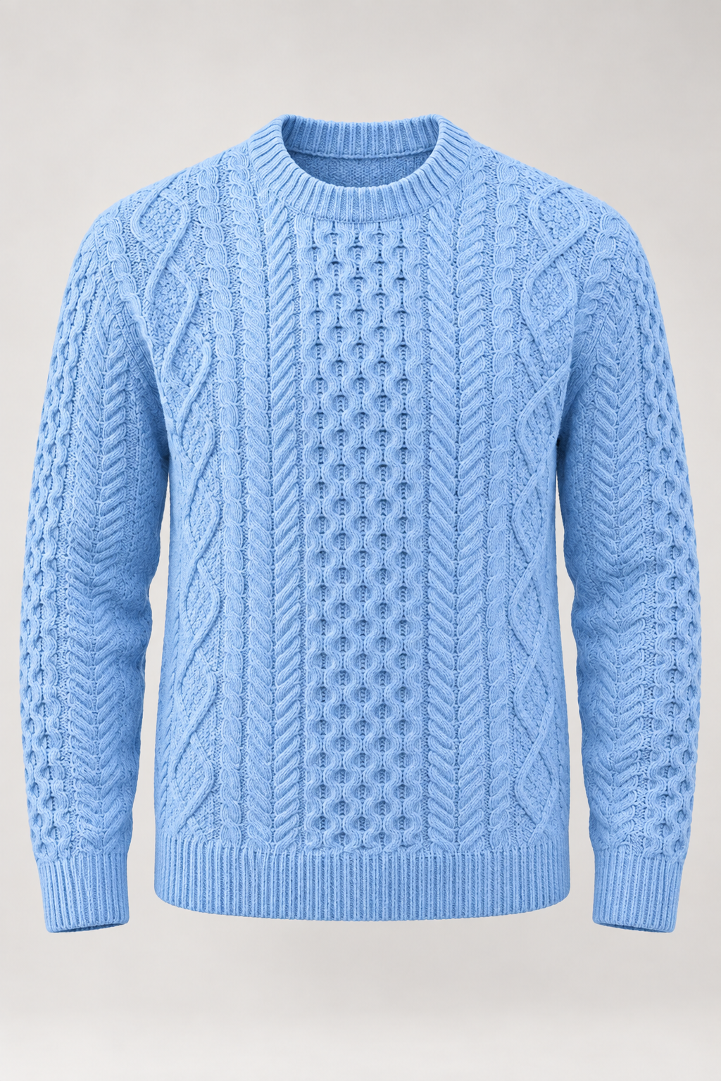 Herrenpullover mit Zopfmuster, Rundhalsausschnitt und langen Ärmeln – Bastien