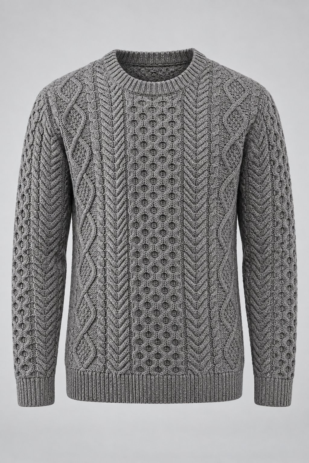 Herrenpullover mit Zopfmuster, Rundhalsausschnitt und langen Ärmeln – Bastien
