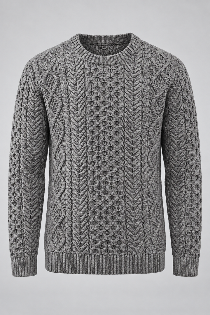Herrenpullover mit Zopfmuster, Rundhalsausschnitt und langen Ärmeln – Bastien
