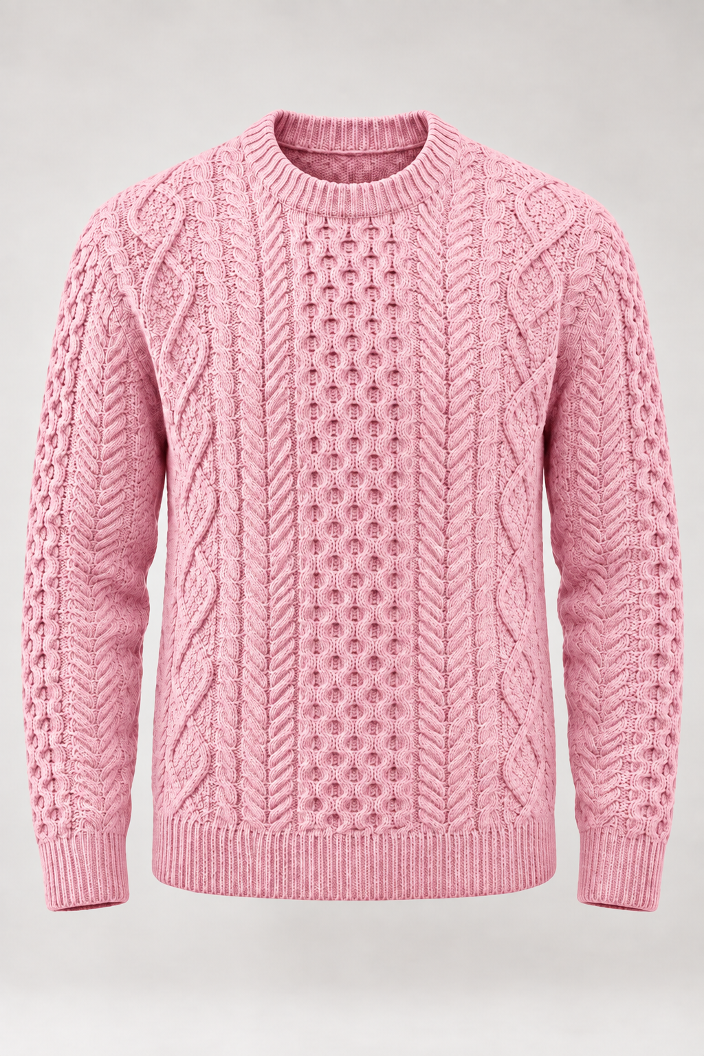 Herrenpullover mit Zopfmuster, Rundhalsausschnitt und langen Ärmeln – Bastien