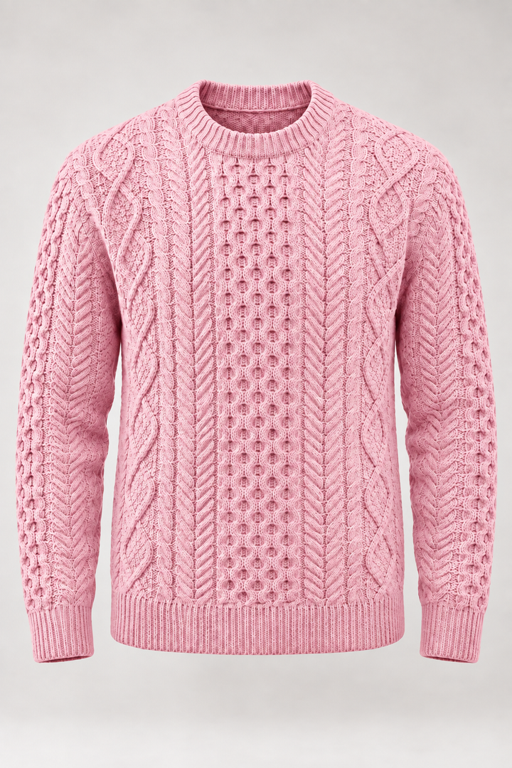 Herrenpullover mit Zopfmuster, Rundhalsausschnitt und langen Ärmeln – Bastien