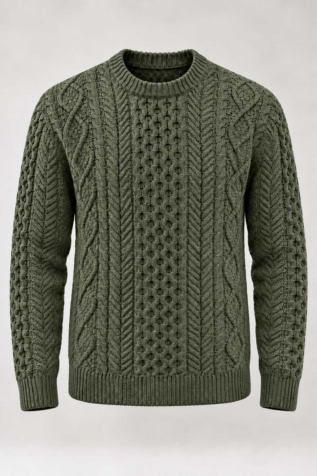 Herrenpullover mit Zopfmuster, Rundhalsausschnitt und langen Ärmeln – Bastien