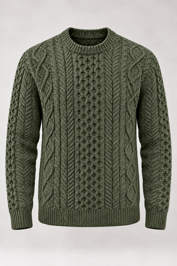 Herrenpullover mit Zopfmuster, Rundhalsausschnitt und langen Ärmeln – Bastien