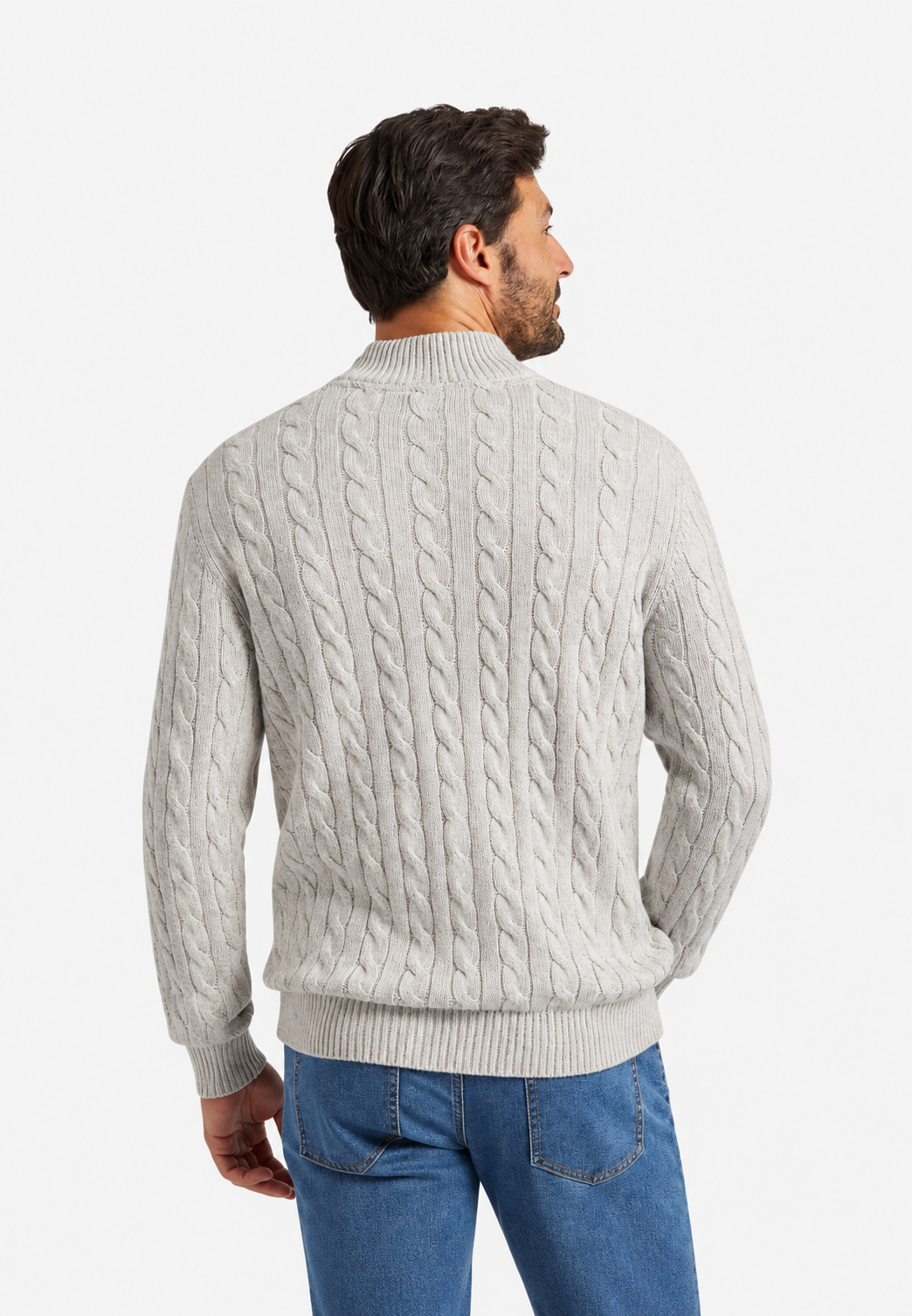 Strickpullover mit Zopfmuster und halbem Reißverschluss – Anselme