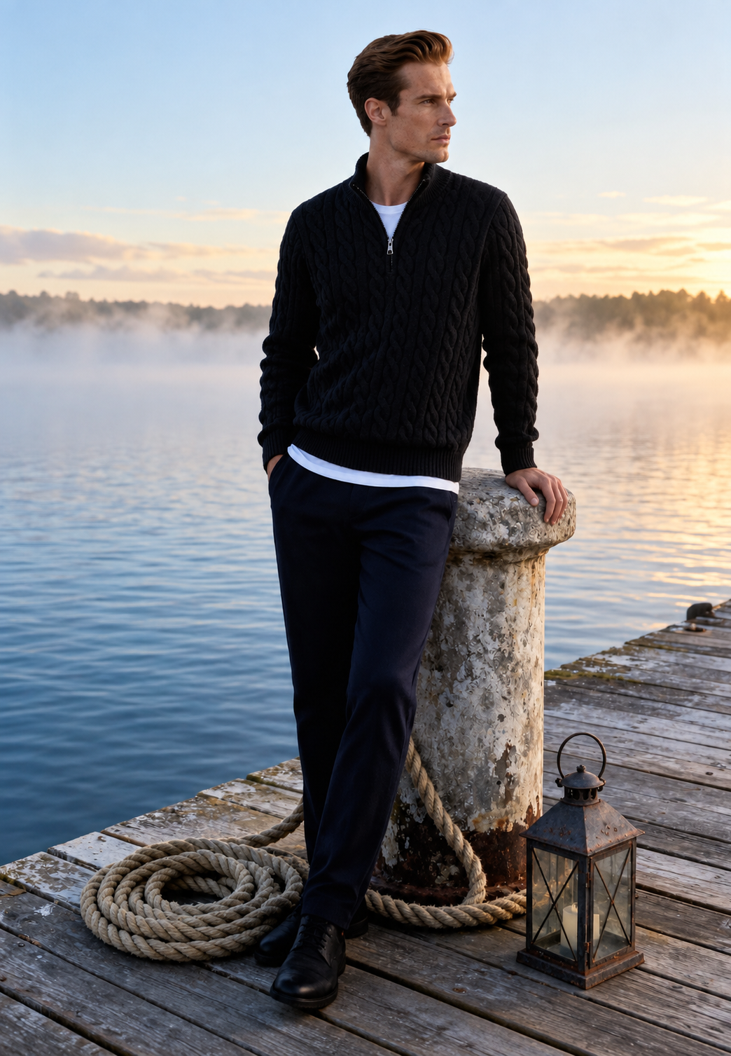 Strickpullover mit Zopfmuster und halbem Reißverschluss – Anselme