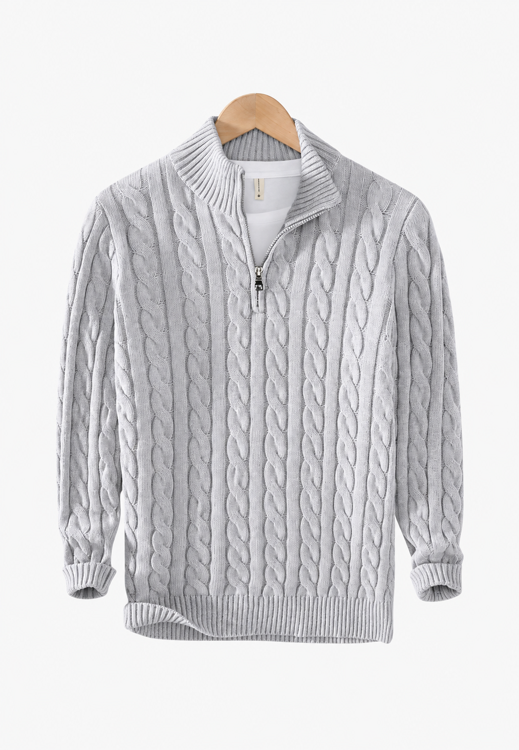 Strickpullover mit Zopfmuster und halbem Reißverschluss – Anselme