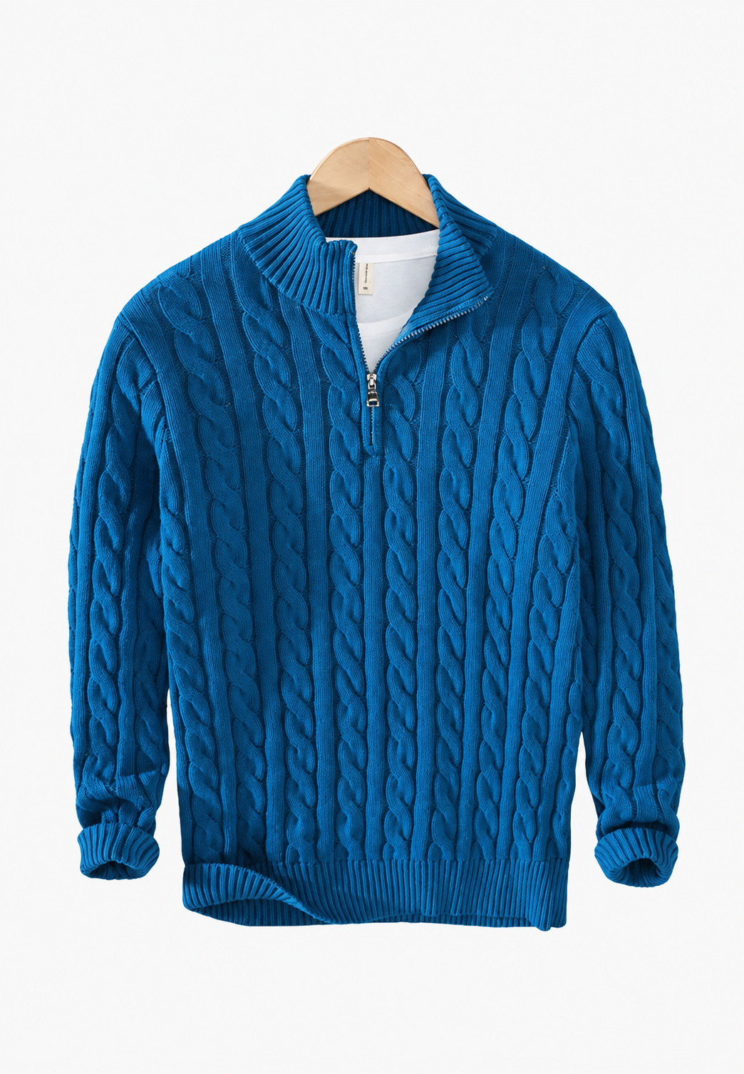 Strickpullover mit Zopfmuster und halbem Reißverschluss – Anselme