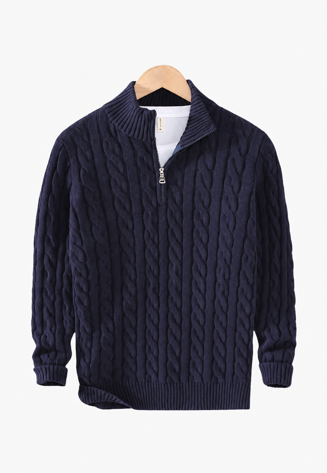 Strickpullover mit Zopfmuster und halbem Reißverschluss – Anselme