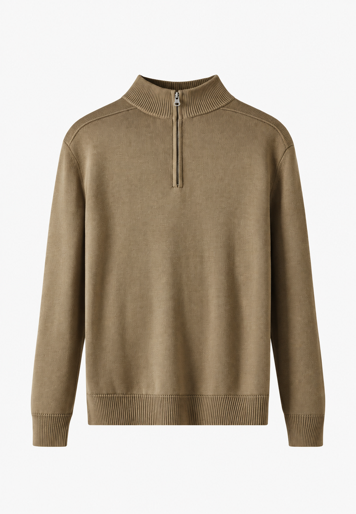 Herrenpullover aus Merinowolle mit halbem Reißverschluss und Stehkragen – Florent