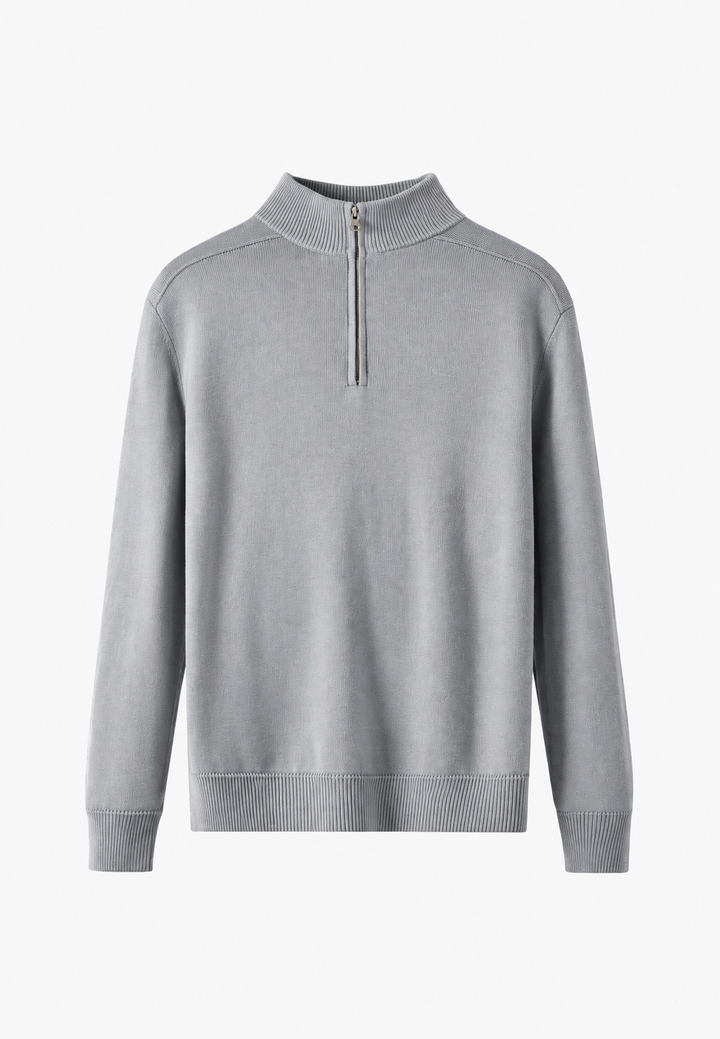 Herrenpullover aus Merinowolle mit halbem Reißverschluss und Stehkragen – Florent